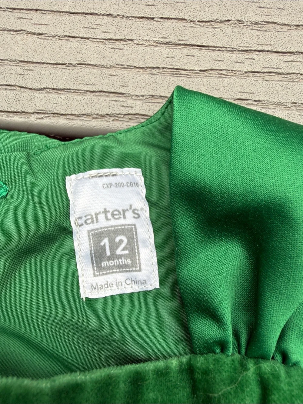 Carter's Green Velvet-Trim Satin Holiday Dress Costume